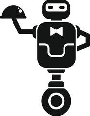 Poster - Robot waiter serving food under a cloche, a symbol of innovation in the food service industry