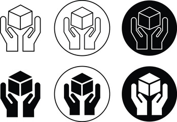 Poster - Take care icons Set. Box in hand, delivery symbols. Received icon line, flat styles. Signs for mobile concept and web designs. Safe box inspiration vectors template isolated on transparent background.