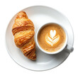 © roy9 - a cup of coffee with croissant on white plate isolated on transparent background