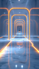 Sticker - A long, futuristic hallway with glowing orange lights.