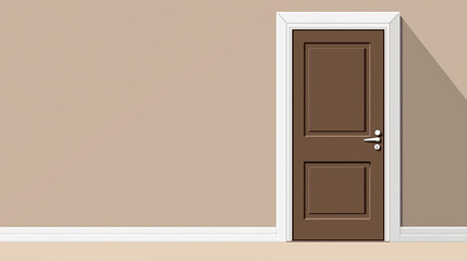 Aufkleber - Brown door casting shadow on empty wall with skirting board