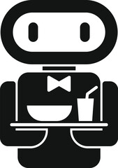 Poster - black silhouette of a robot waiter holding a tray with food and drink, isolated on a white backgroun