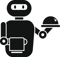 Poster - Robot waiter holding cloche and towel in restaurant icon in solid style