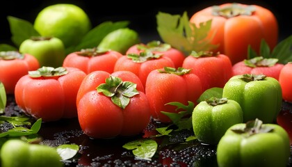 Vibrant persimmon capturing the essence of autumn, isolated with striking clarity against a void backdrop