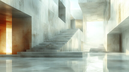 Sticker - Abstract white marble staircase leads to a bright light