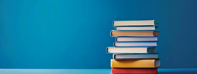 Aufkleber - Stack of Books on a Blue Table.