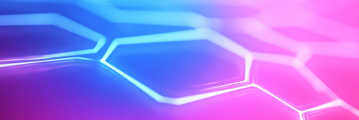 Poster - Abstract hexagonal pattern in neon blue and pink.