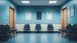 © AURA COLLECTIONS - A waiting area in a healthcare facility with empty chairs and informational posters.