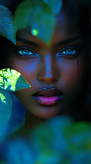 Wall Mural - Close-up portrait of a young woman with dark skin and bright eyes.