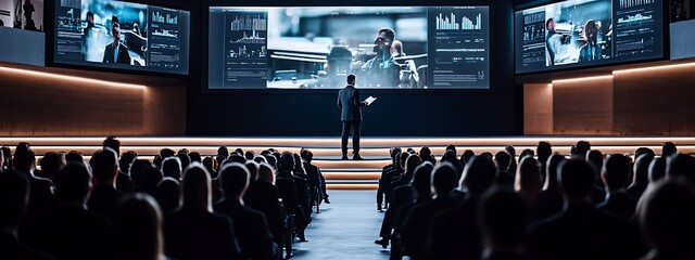 Poster - Businessman giving a presentation to an audience.