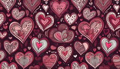 Seamless pattern with hearts in doodle style