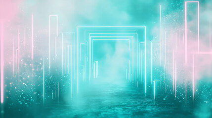 Poster - Abstract glowing neon city skyline with a futuristic cityscape.