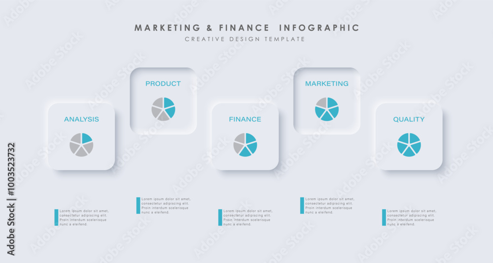Neumorphism design infographic, 5 step timeline illustration. Minimal ...