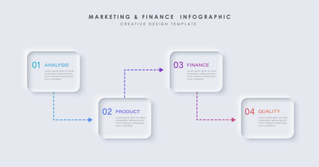Poster - neumorphism design infographic, 4 step timeline illustration. minimal clean design.