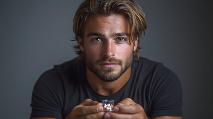 A Man with Brown Hair and a Beard Wearing a Black T-shirt
