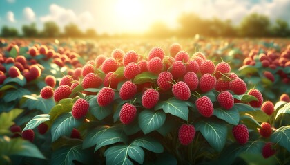 Wall Mural - Vibrant raspberries showcased in isolation, highlighting the essence of a luscious berry patch in a creative AI-generated concept.