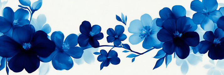 Wall Mural - Delicate blue flowers bloom in a watercolor-like design.