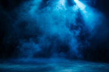 Aufkleber - Blue Smoke Background with Spotlight and Floor.