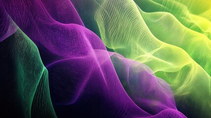 Poster - Vibrant abstract green and violet shapes, representing the intersection of Julia programming and data analytics