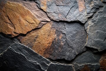 Close-up of rough natural slate. Perfect for showcasing natural textures and backgrounds in designs.