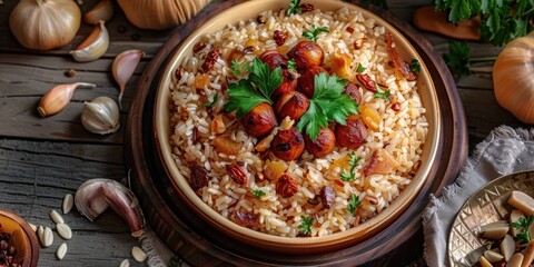 Wall Mural - Savory Traditional Dish of Chestnut Rice Pilaf