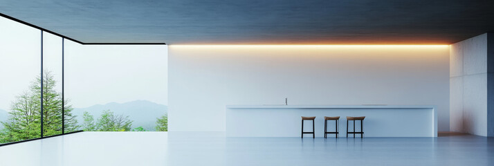 Sticker - Minimalist kitchen with three bar stools.