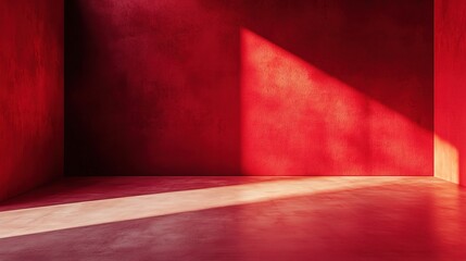 Wall Mural - Vibrant Red Wall with Dramatic Light Play