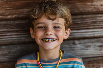 smiling child with his braces