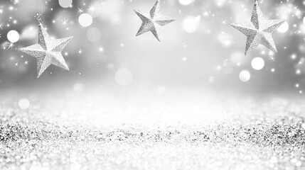 Wall Mural - abstract blur white and silver background with star glittering light for showcasing products and con