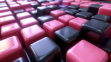 Canvas Print - Pink and black glossy cubes arranged in a pattern.