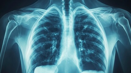 Naklejka na meble Detailed X-ray image of a human chest, highlighting bones and organs, designed for medical professionals in diagnostic radiology.