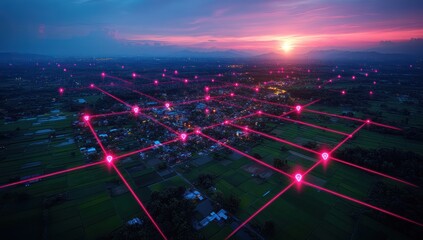 Connected Cityscape at Sunset