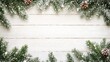 © hassan - Festive christmas and new year background with snow-covered fir branches on white wooden board
