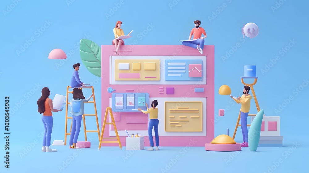 Web UI UX Design Teamwork concept 3D illustration. Team People Building ...