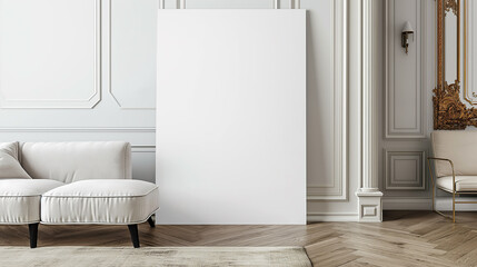 Poster - a blank white poster in modern living room for mockup, empty poster mockup advertisement branding 