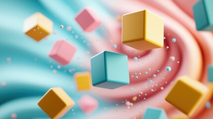 Poster - Colorful Cubes Floating in Abstract Swirl Background