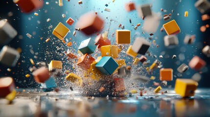 Poster - Colorful Blocks Exploding in a Dynamic Background