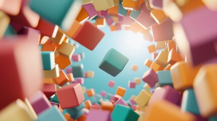 Poster - Colorful Cubes in Swirling Motion Under Bright Light