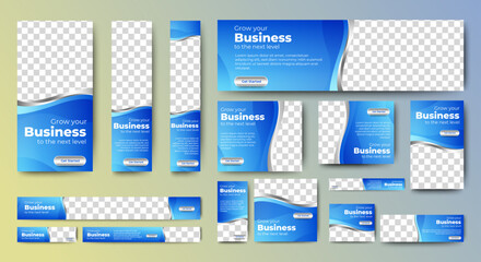 Poster - set of blue background for web ad banner template with text and image spaces. vector