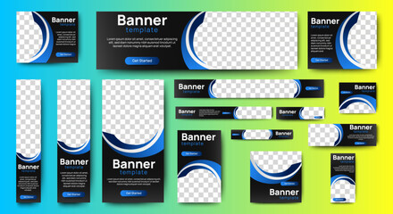 Poster - set of business web banners template design with image space. vector