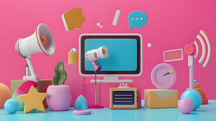Wall Mural - Media Planning Icon Advertising Design 3D