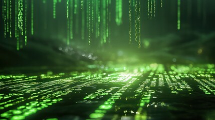 Poster - Green binary code data stream