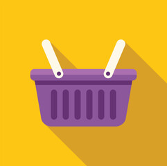 Poster - purple shopping basket icon is casting a long shadow on a yellow background