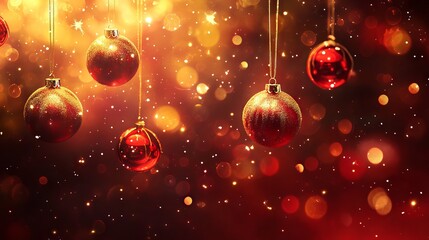 Wall Mural - festive abstract christmas background with sparkling lights and snowflakes in red and gold tones