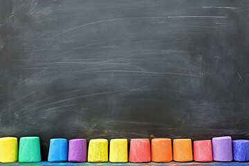 Aufkleber - Colorful chalk sticks on a black chalkboard.