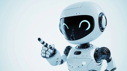 Poster - Positive cute robot pointing at a space. Copy space, ai generated