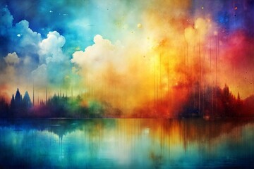 Poster - Dreamy digital landscape with vivid colors lake and forest reflection