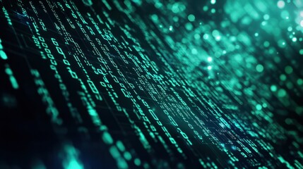 Poster - Technology computer cyberspace internet digital data network programming communication coding concept - Abstract green digital binary code matrix texture background