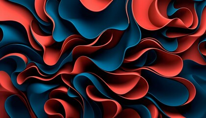 Wall Mural - Dynamic Abstract Composition of Colorful Shapes on Bold Red Canvas