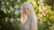 © gn8 - Natural Beauty of a Young Israeli Albino Woman in a Lush Garden Setting for Print or Digital Use